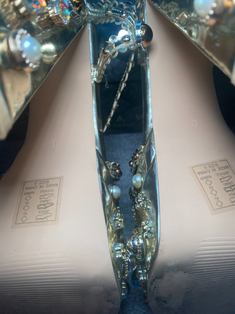 Azalea Wang Gold Jeweled Platform Heels Size 8 Embellished Rhinestone Sandals - Picture 7 of 9